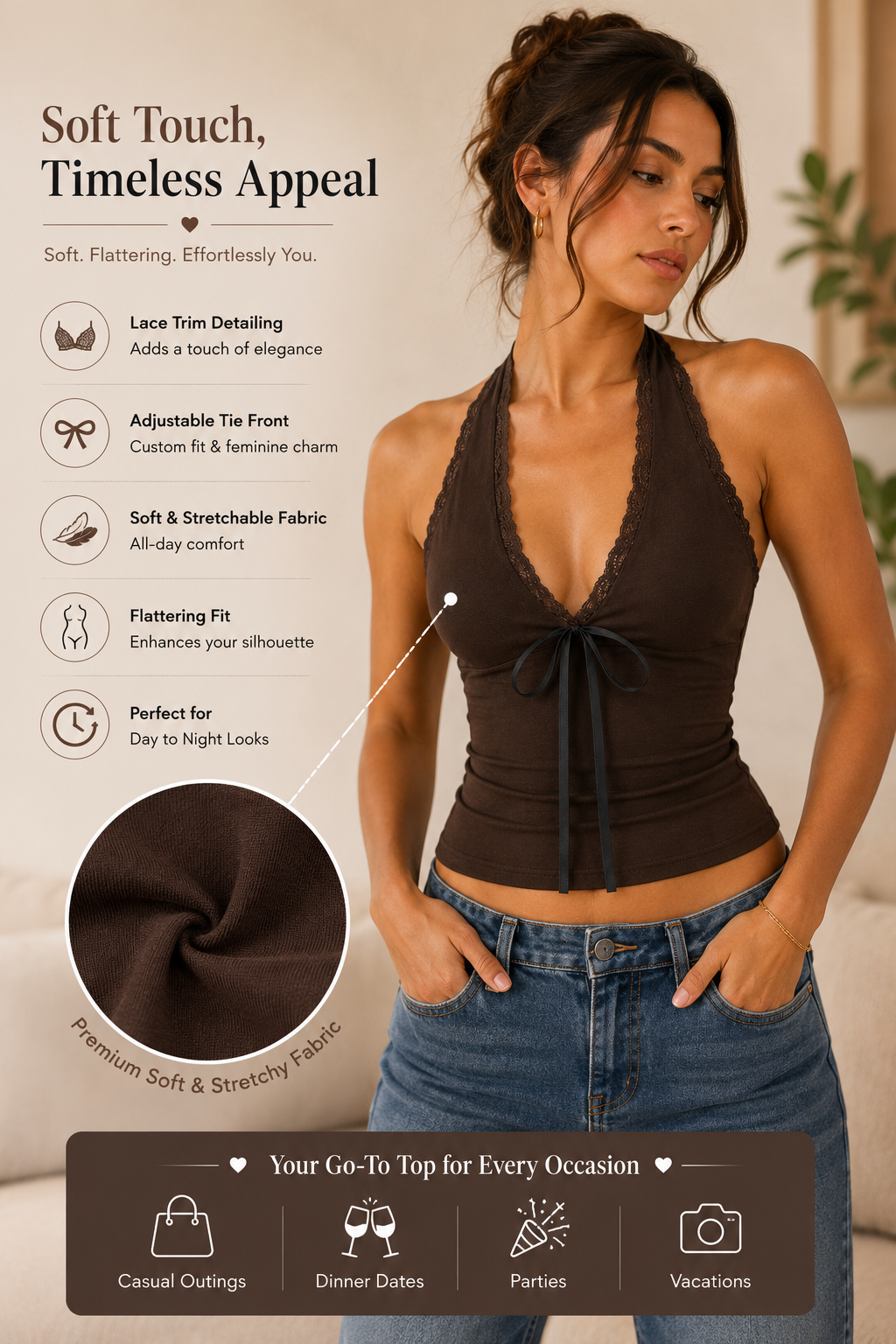 OOTDFY Women's Lace Halter Ribbon Top product image 10