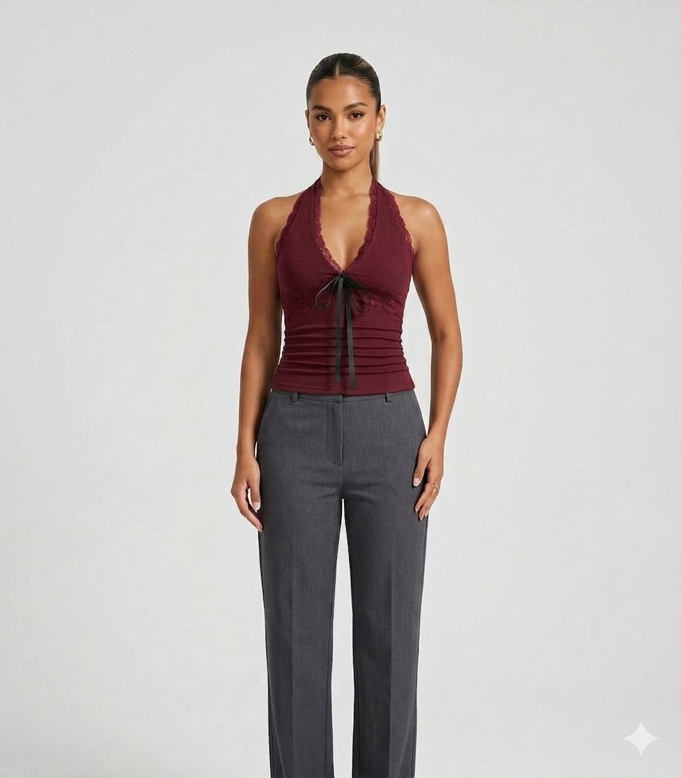 OOTDFY Women's Lace Halter Ribbon Top product image 14