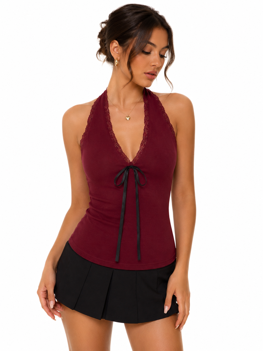 OOTDFY Women's Lace Halter Ribbon Top product image 15