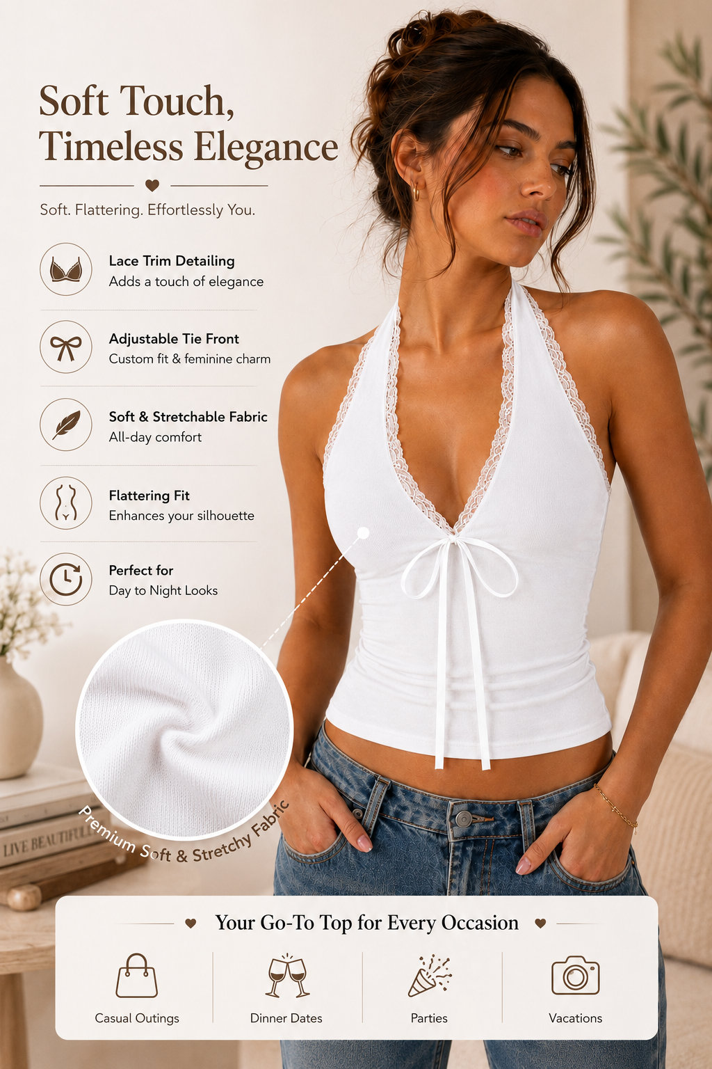 OOTDFY Women's Lace Halter Ribbon Top product image 21