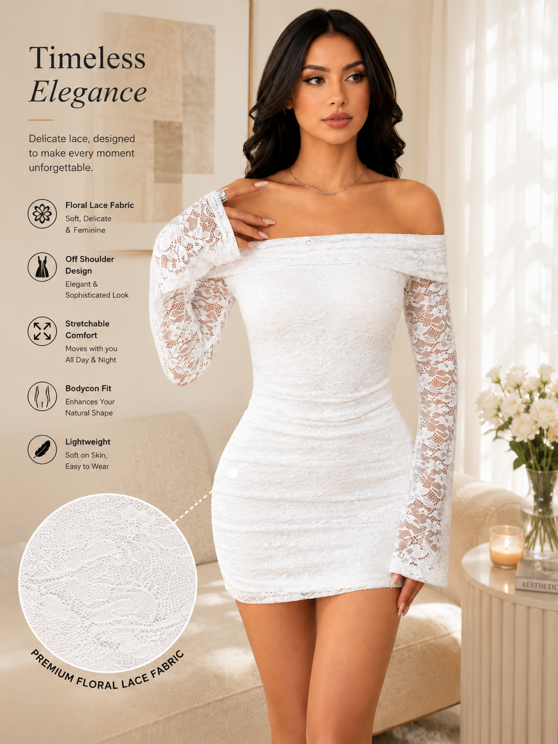 OOTDFY Women's Lace Off Shoulder Short Dress product image 10