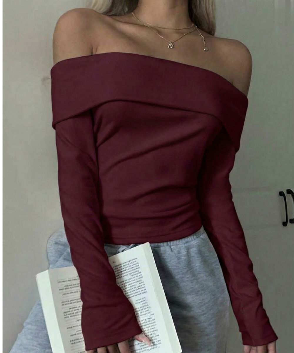 OOTDFY Women's Off Shoulder Full Sleeve Top product image 7