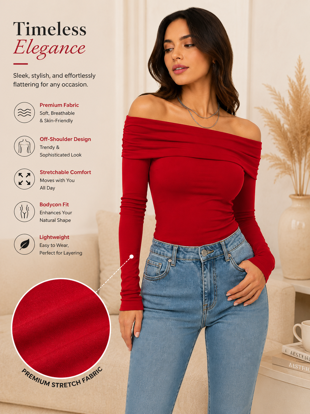 OOTDFY Women's Off Shoulder Full Sleeve Top product image 25