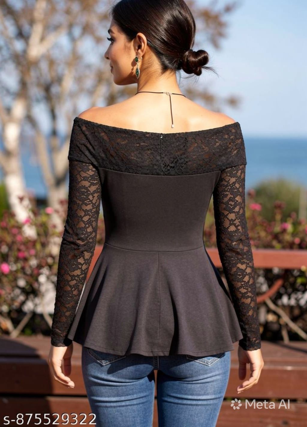 OOTDFY Women's Off Shoulder Peplum Lace Top product image 5