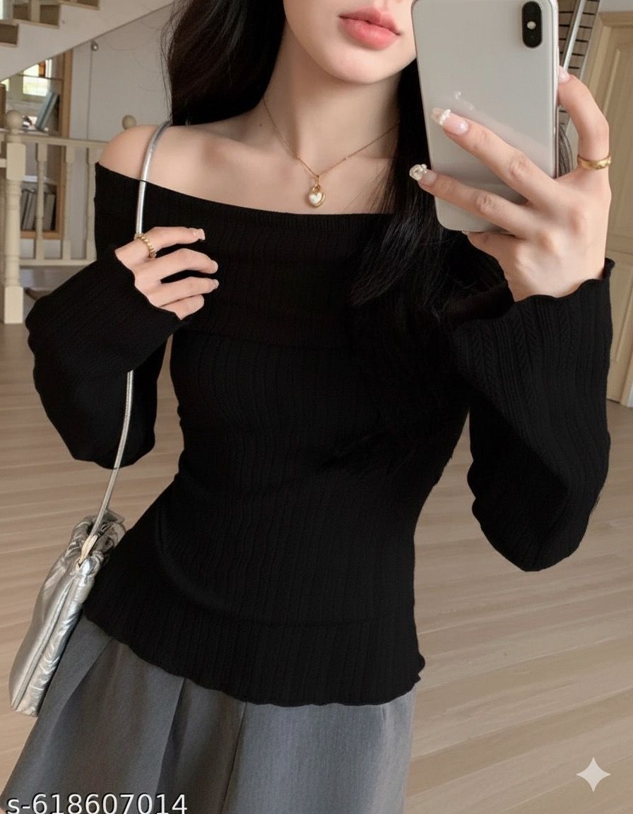 OOTDFY Women's Off Shoulder Side Slit Top product image 3