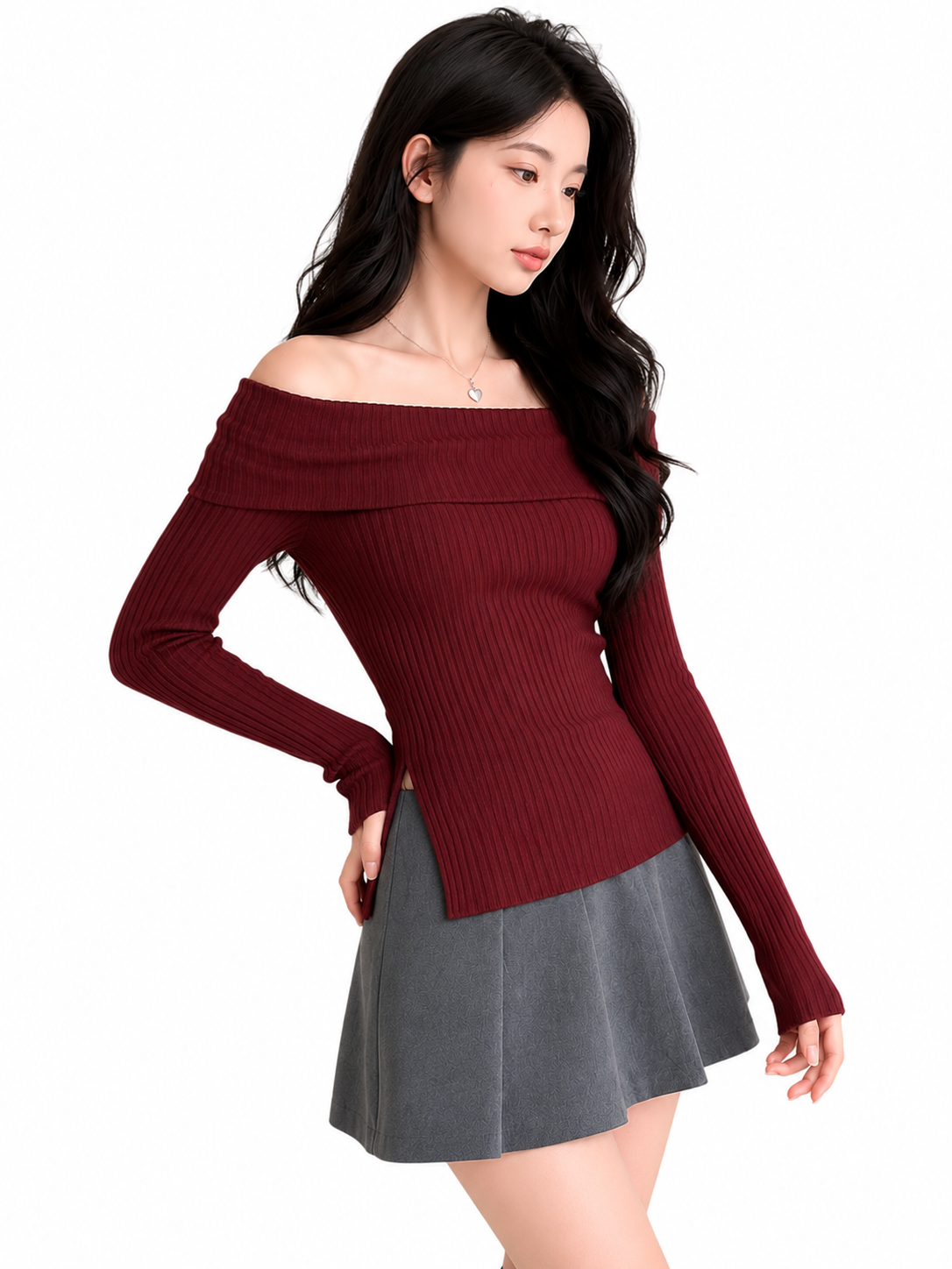 OOTDFY Women's Off Shoulder Side Slit Top product image 6