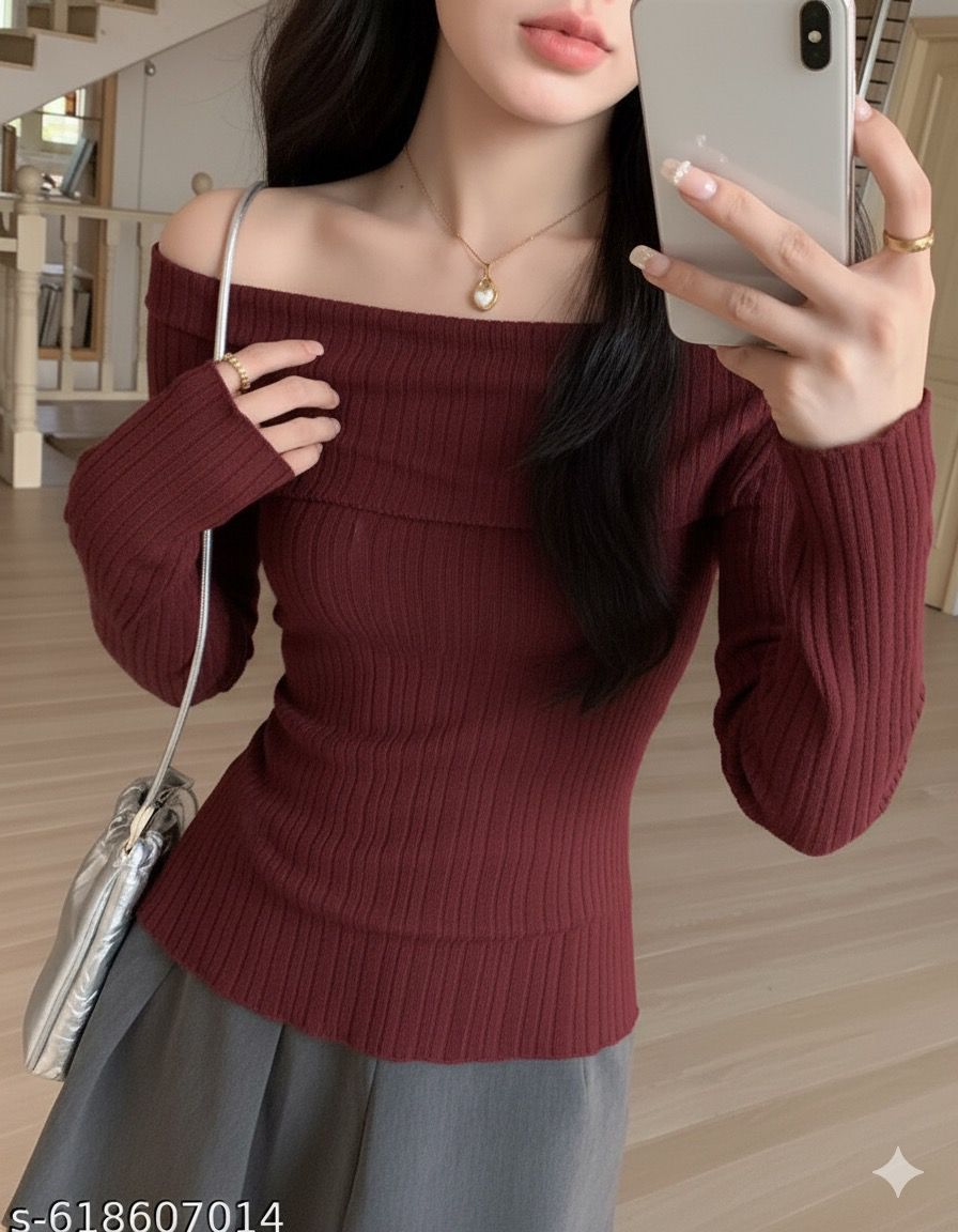 OOTDFY Women's Off Shoulder Side Slit Top product image 7