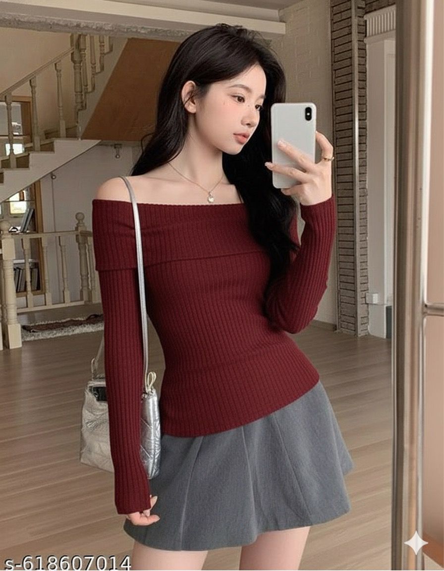 OOTDFY Women's Off Shoulder Side Slit Top product image 8