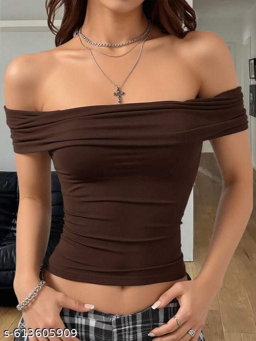 OOTDFY Women's Brown Off Shoulder Top product image 2