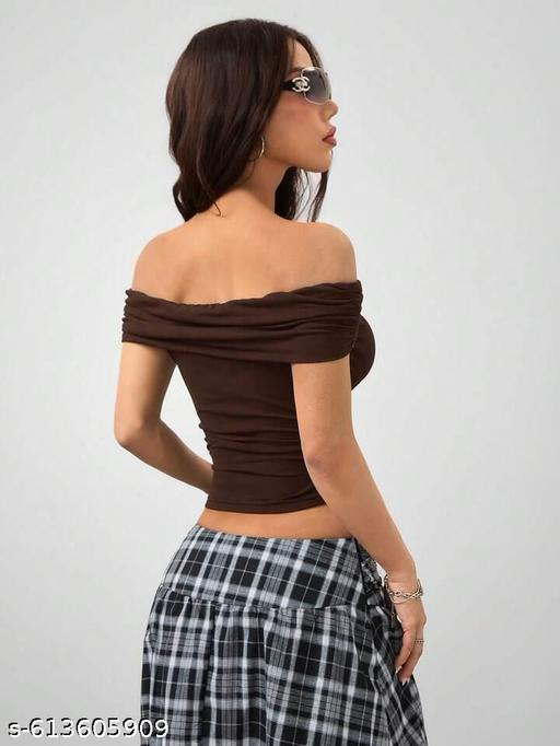 OOTDFY Women's Brown Off Shoulder Top product image 5